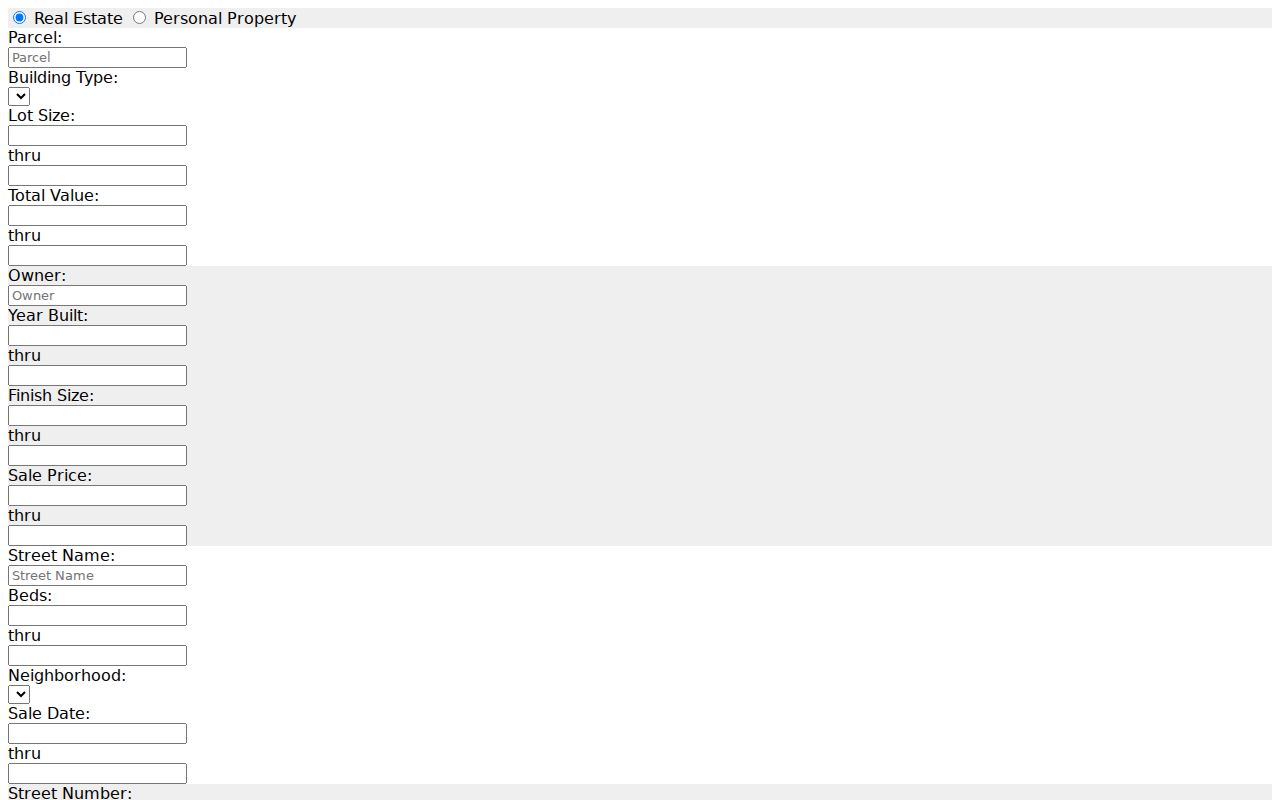 Rutherford County people search fields in the assessor portal