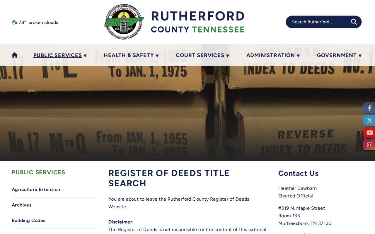 Rutherford County people search handoff to the deed title index