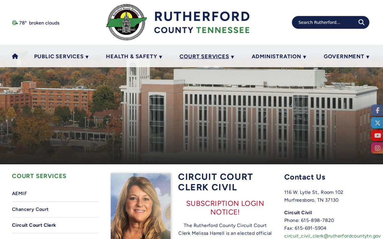 Rutherford County people search court subscription notice and clerk channels