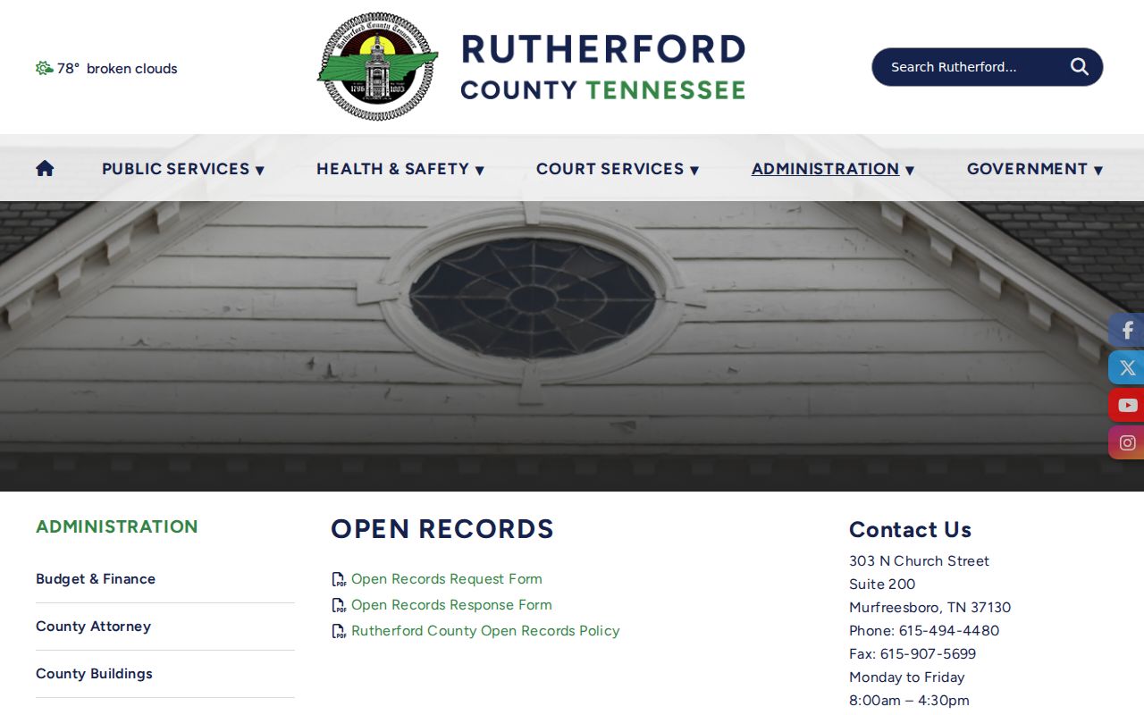 Rutherford County public records request forms and policy links