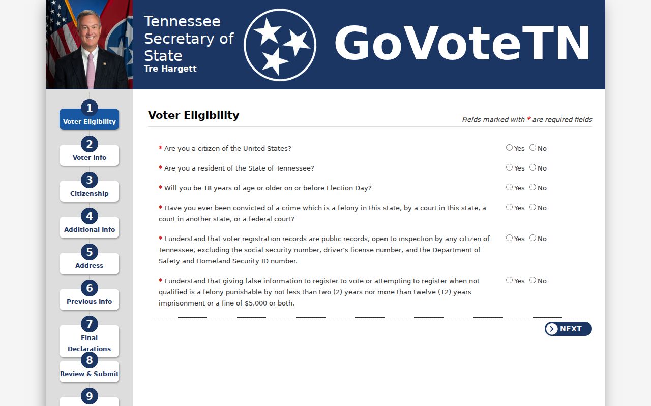 Rutherford County voter registration application public record warning